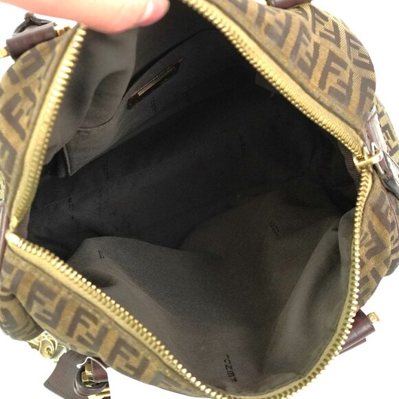 Preowned Fendi Women's Canvas Zucchino Boston Travel Bag In Beige & Brown - Picture 7 of 14